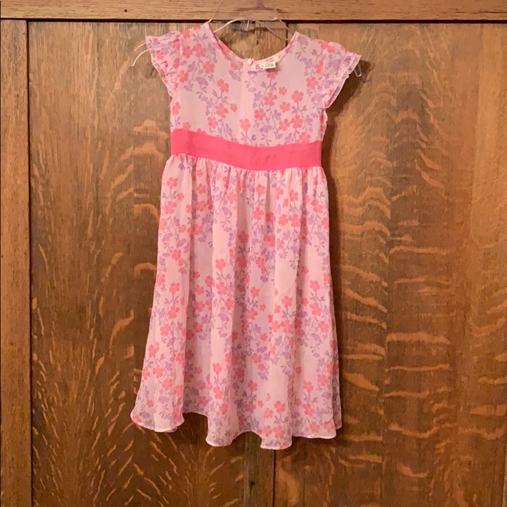 Cherokee pink floral girls dress sheer S 6/6X